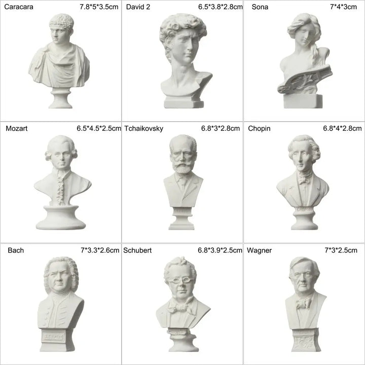 Mini gips buste beeldje 5-7 cm wit Griekse mythologie decoratie 5