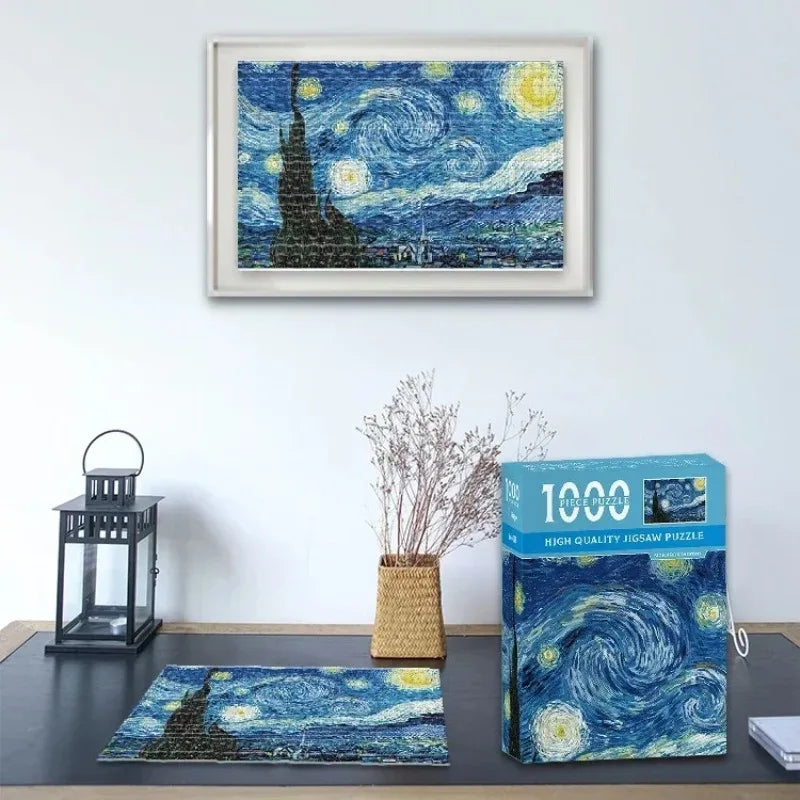 Minipuzzel 1000 stukjes Van Gogh Sterrennacht voor volwassenen, milieuvriendelijk papier 3