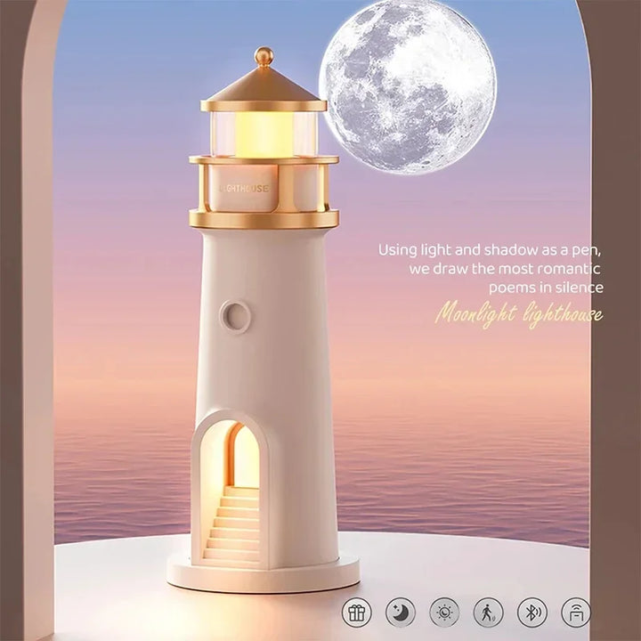 Lámpara Torre de Luz – Lámpara Nocturna con Proyección de Luna, Altavoz Bluetooth y Control Remoto