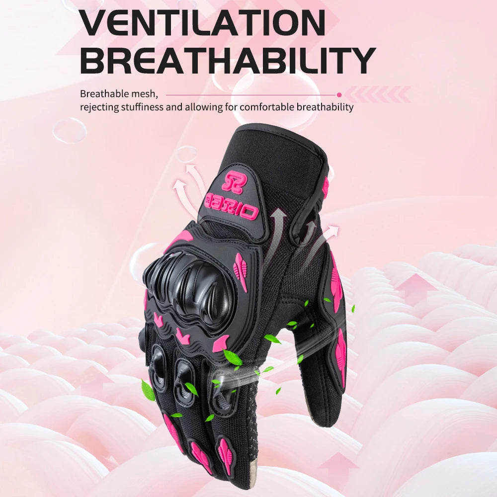 Motorhandschoenen Dames - Ademend, Touchscreen, Roze/Zwart, Verstelbaar 1