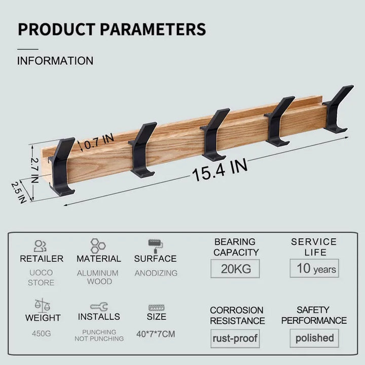 Hjemma – Nordic wandkapstok zwart 40 cm met verplaatsbare haken