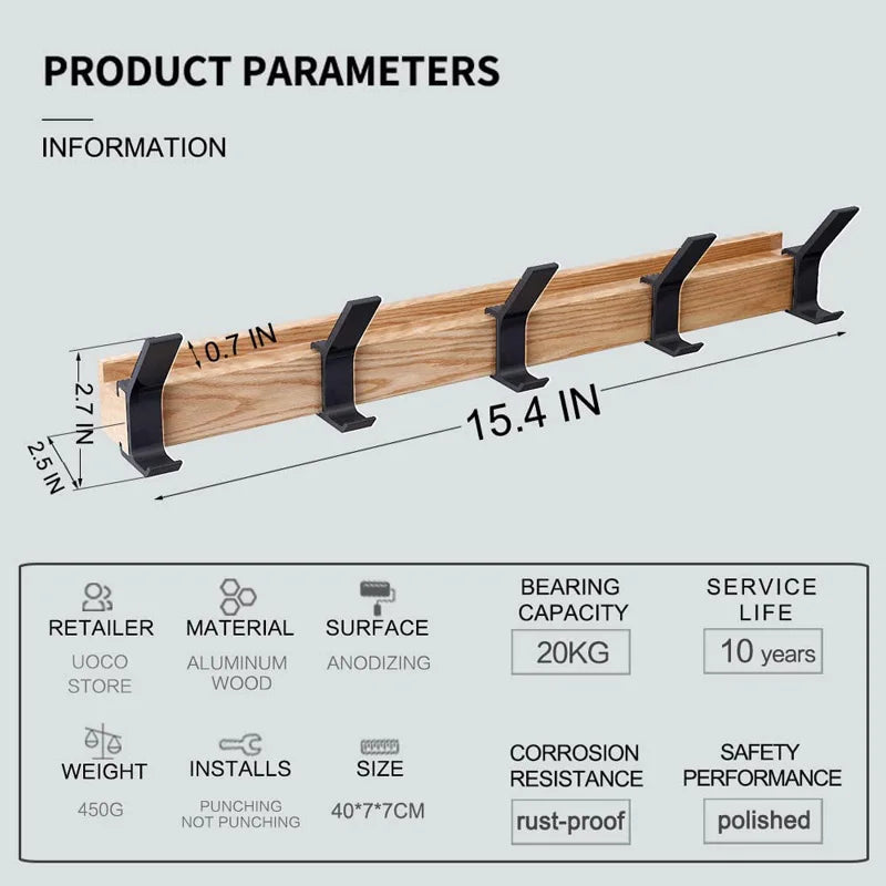 Hjemma – appendiabiti a bastone nordico nero 40 cm con ganci spostabili