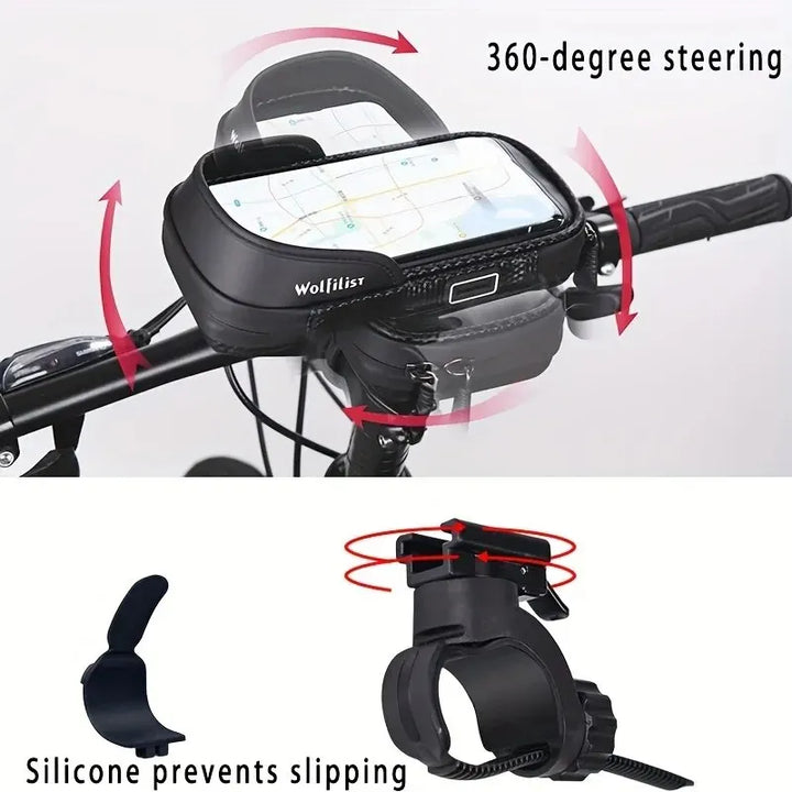 PhoneHec Suporte para Telemóvel de Bicicleta – Suporte para Smartphone à Prova de Água 360° Giratório com Compartimento de Armazenamento
