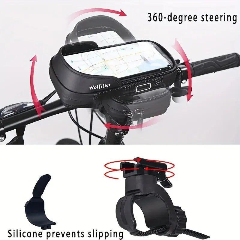 PhoneHec Soporte para bicicleta para teléfono – Soporte para smartphone impermeable giratorio 360° con compartimento de almacenamento