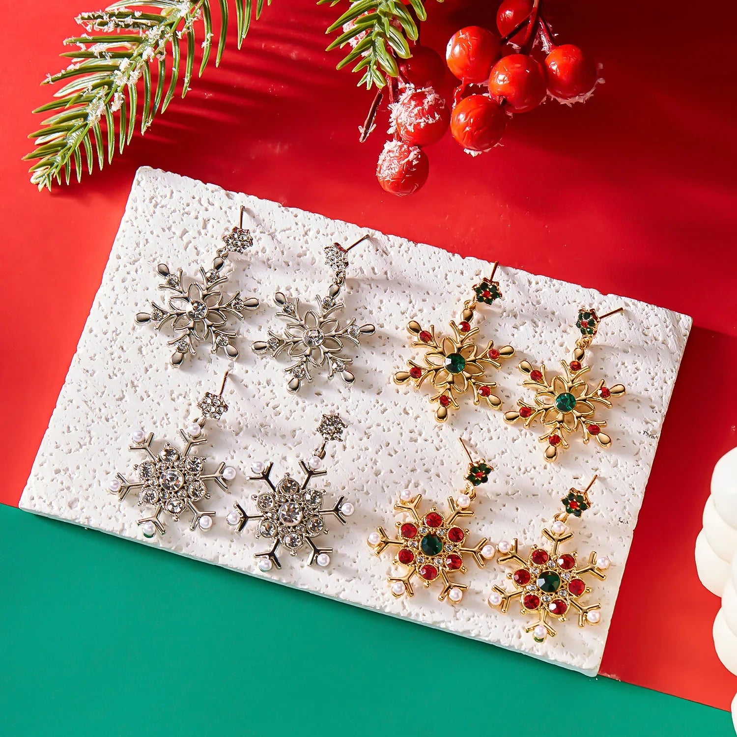 Pendentes Lunessia Sneeuwvlok – Multicolor Zirconia & Perla, Lixeiros & Elegantes para Ocasións Festivas