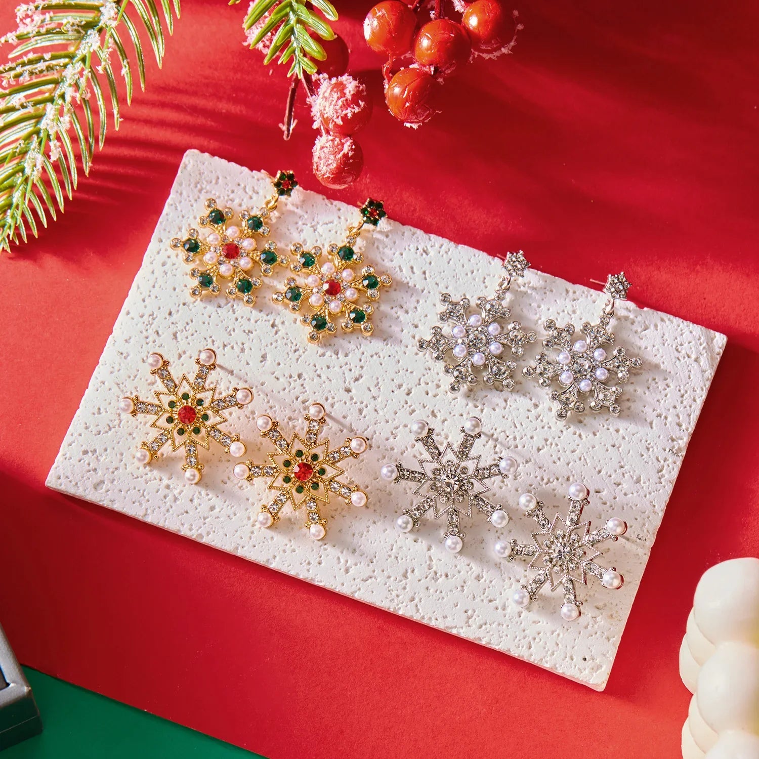 Pendentes Lunessia Sneeuwvlok – Multicolor Zirconia & Perla, Lixeiros & Elegantes para Ocasións Festivas