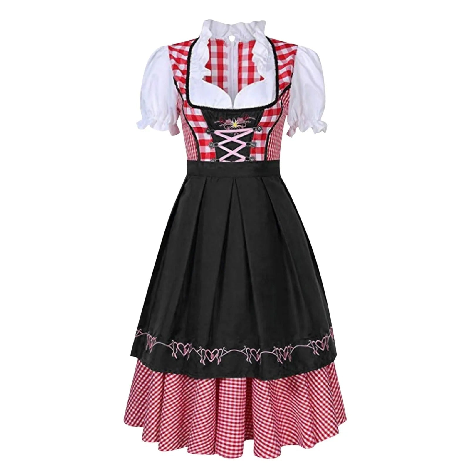 AlpenZauber – Vestit Dirndl Dones Negre-Roig amb Brusa – Per Oktoberfest i Festes
