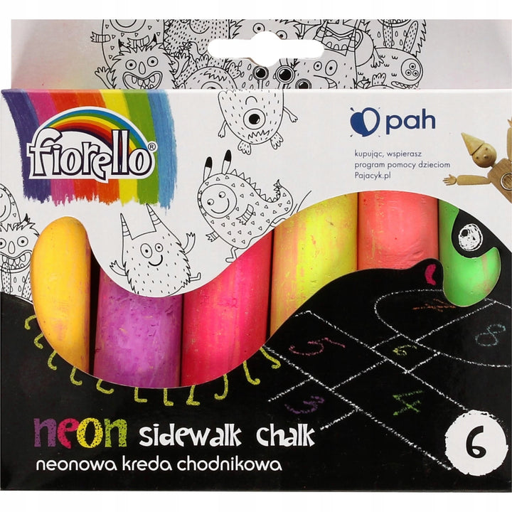 Neon Stoepkrijt Set met 6 Kleuren, Ideaal voor Buiten en Creatieve Kunstwerken 0