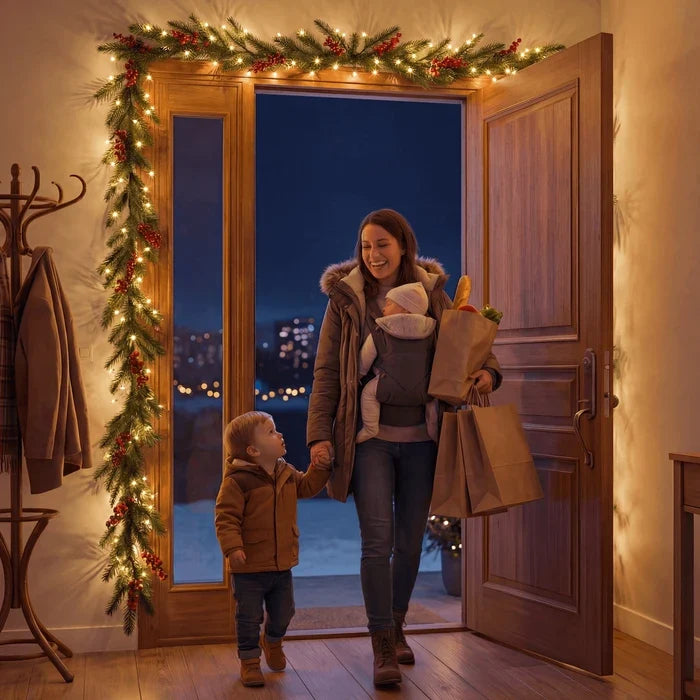 Lighted Garland With Berries and Leaves – Fairy Light Strand in Five Styles Tevako