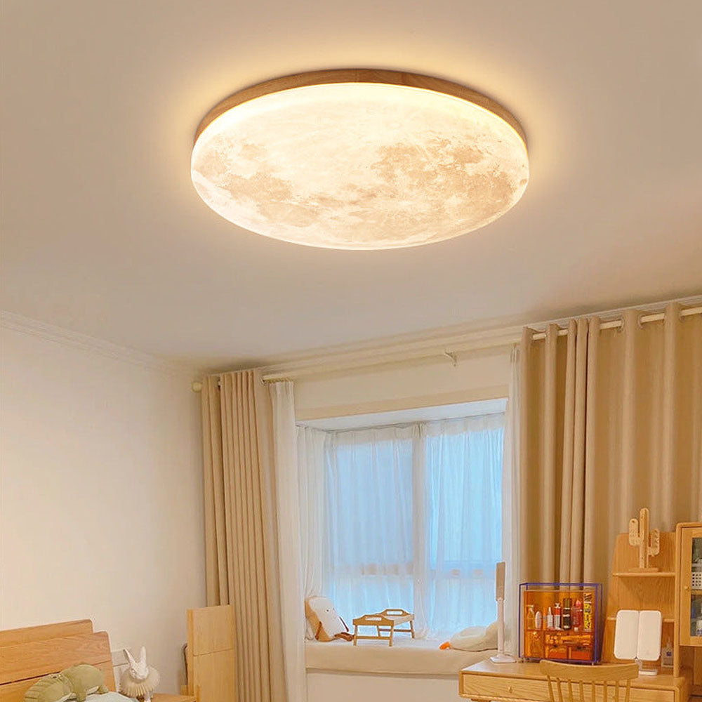 Lunaro Lámpara de Techo – Diseño Moderno Redondo de Madera Maciza con Iluminación LED Cálida