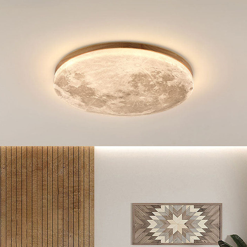 Lunaro Plafondlamp – Disseny Modern Rodó de Fusta Massissa amb Il·luminació LED Càlida