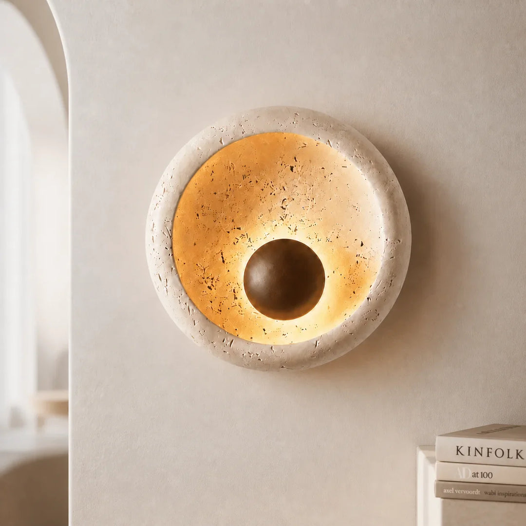 Novelle Modern Travertine Round Wall Sconce 0