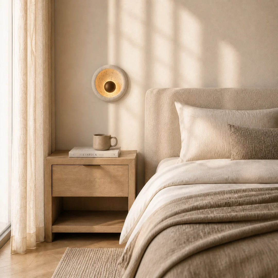 Novelle Modern Travertine Round Wall Sconce 1
