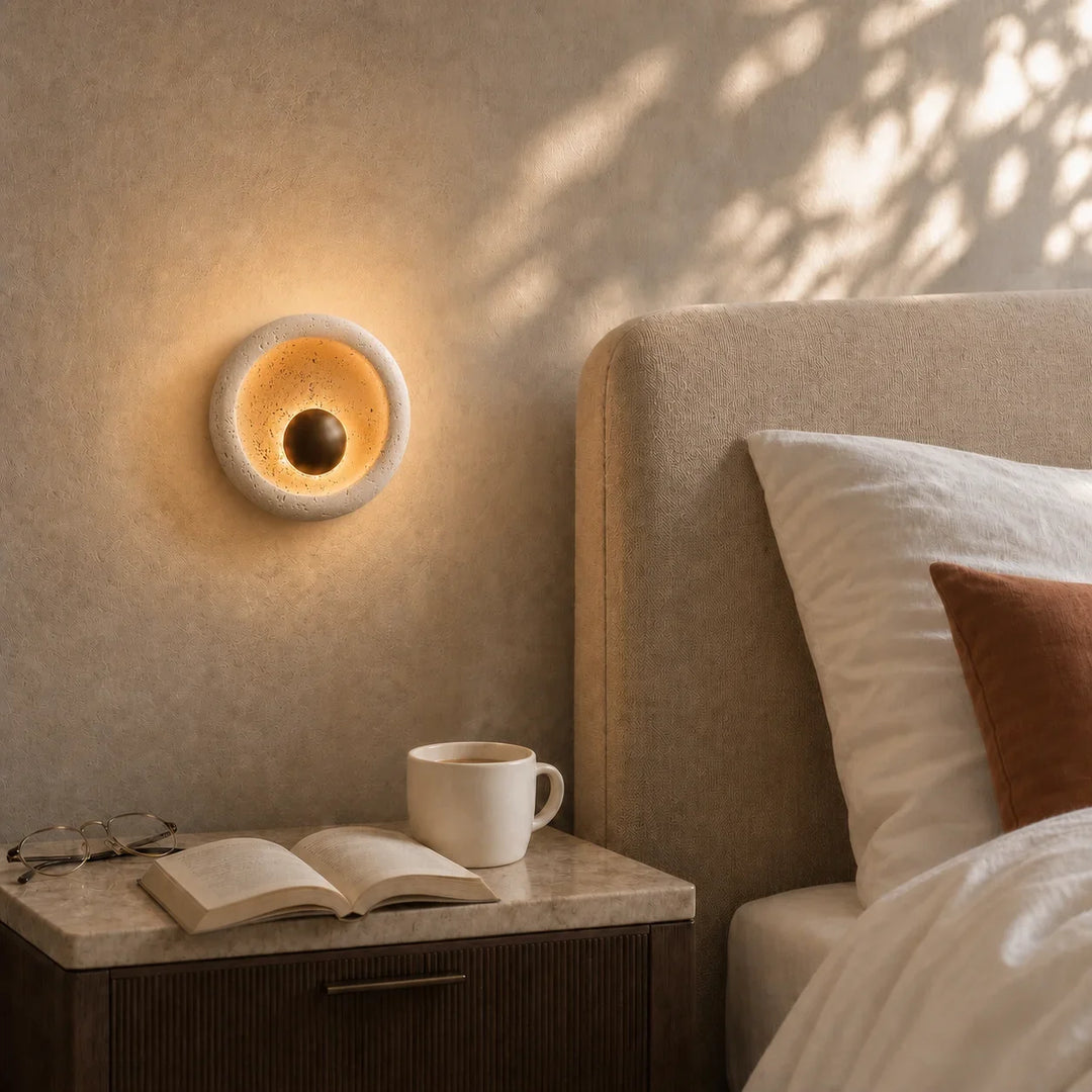 Novelle Modern Travertine Round Wall Sconce 3
