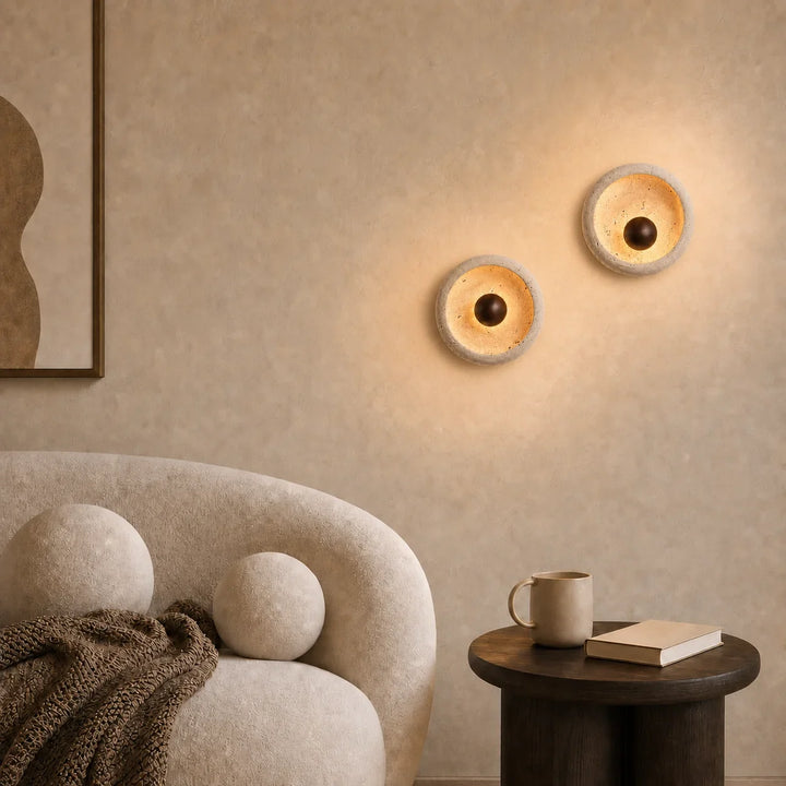 Novelle Modern Travertine Round Wall Sconce 5