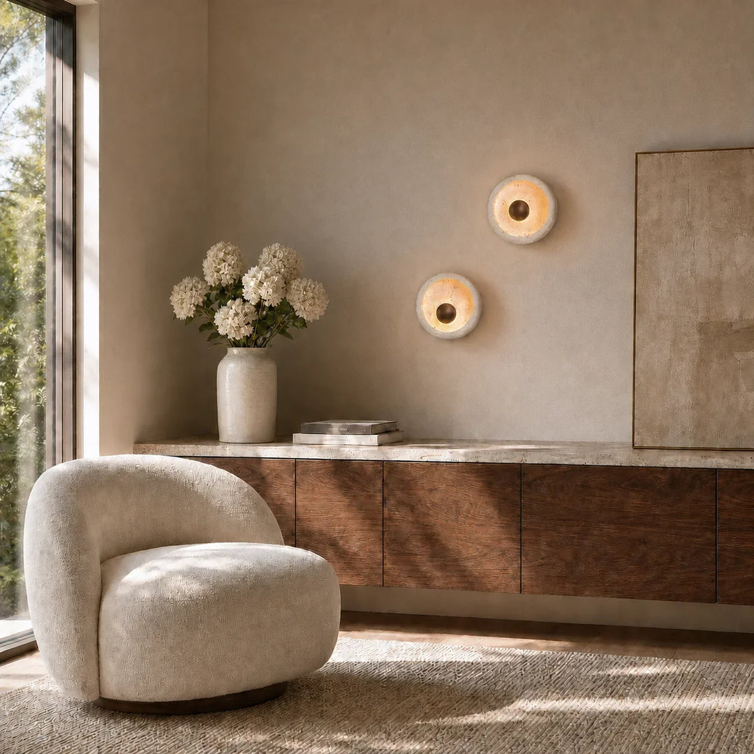 Novelle Modern Travertine Round Wall Sconce 6
