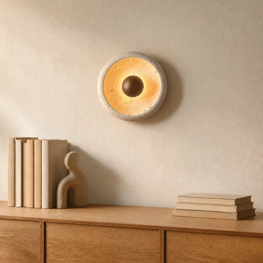 Novelle Modern Travertine Round Wall Sconce 7