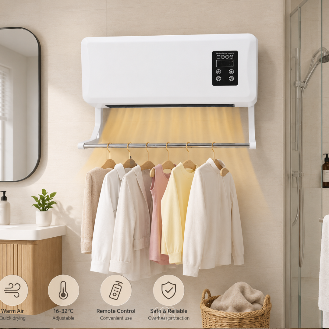 OCS - Wand Aircooler/wandventilator met Verwarming & Droogrek - Met Afstandsbediening 4
