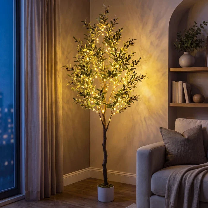Lighted Olive Tree – Fairy Lights Among Green Olive Leaves for Cozy Corners Tevako