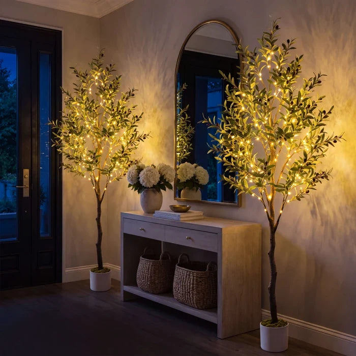 Lighted Olive Tree – Fairy Lights Among Green Olive Leaves for Cozy Corners Tevako