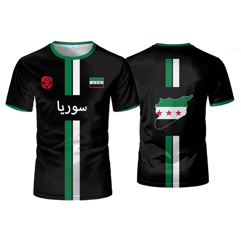 Oversized Voetbal T-shirt voor Heren met Syrische Vlag - Unisex, Comfortabel Katoen 4