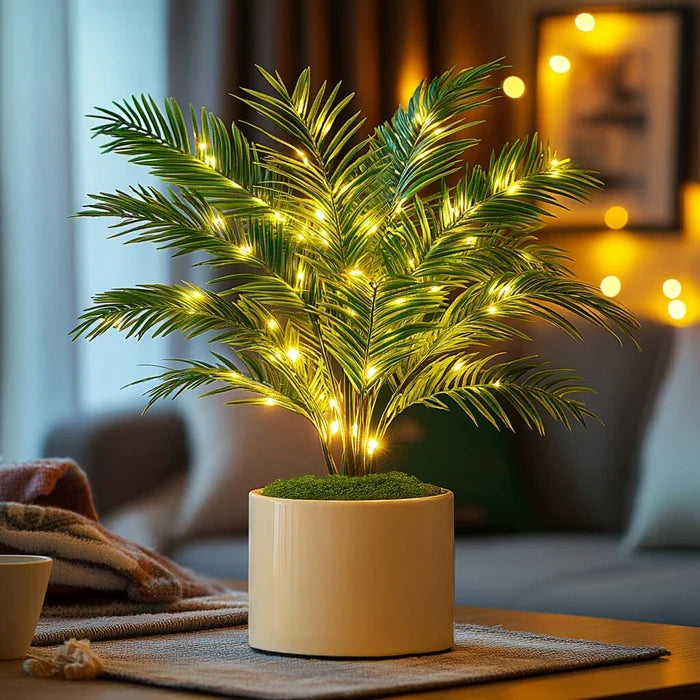Palm Leaf Tree Lamp – Artificial Areca Palm Fronds with Warm Fairy Lights Tevako