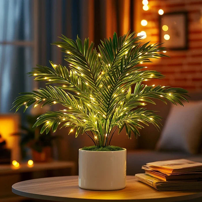 Palm Leaf Tree Lamp – Artificial Areca Palm Fronds with Warm Fairy Lights Tevako