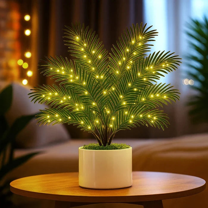 Palm Leaf Tree Lamp – Artificial Areca Palm Fronds with Warm Fairy Lights Tevako