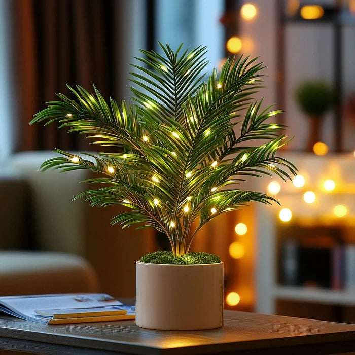 Palm Leaf Tree Lamp – Artificial Areca Palm Fronds with Warm Fairy Lights Tevako