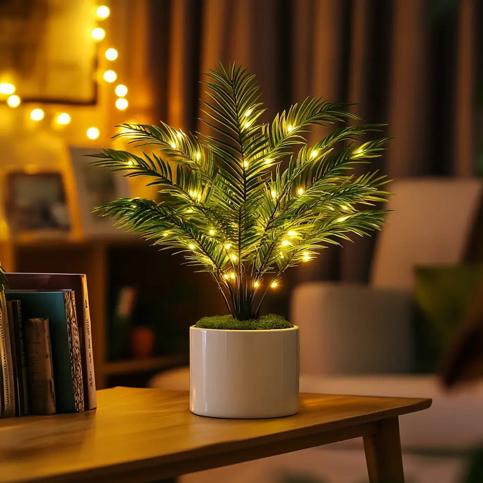 Palm Leaf Tree Lamp – Artificial Areca Palm Fronds with Warm Fairy Lights Tevako