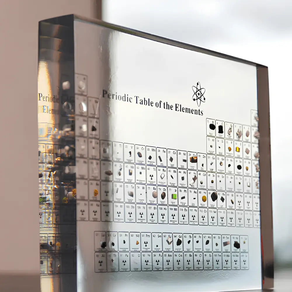 SciLux – Sistema periódico con 83 elementos reales en acrílico iluminado