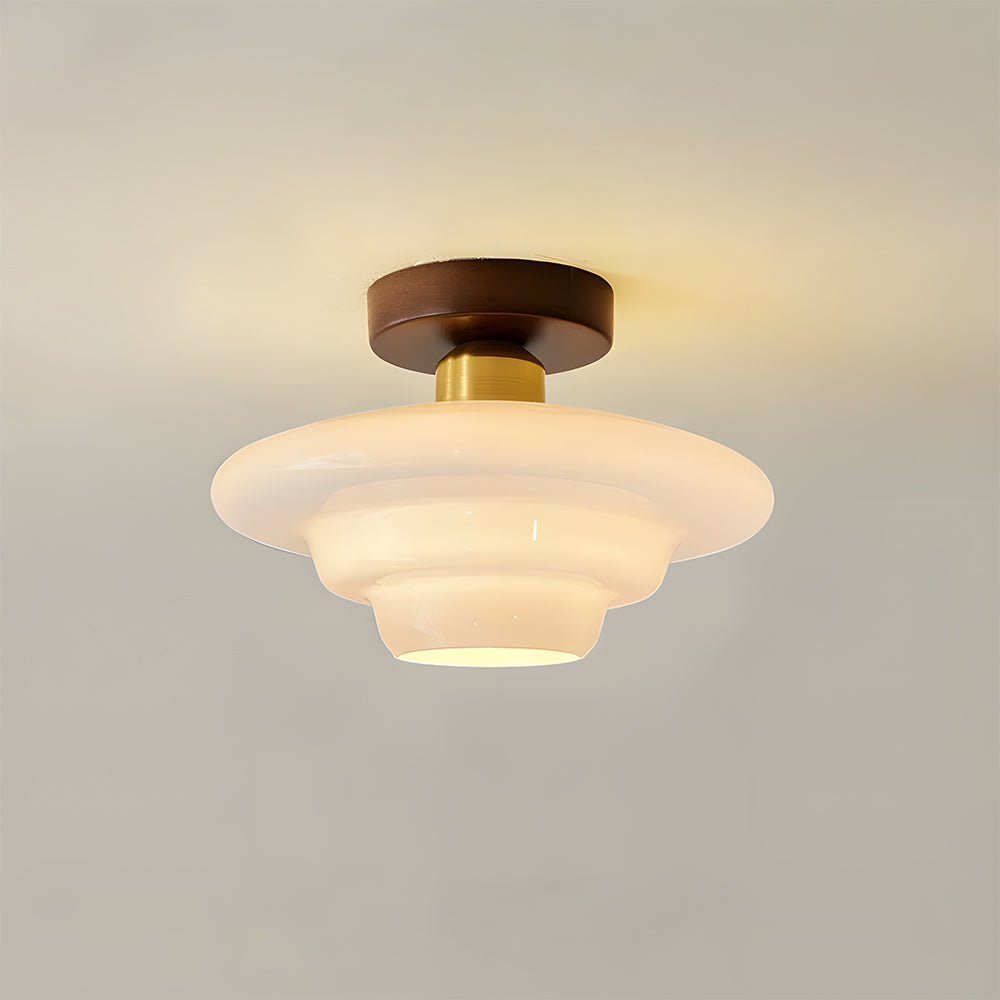 Plafondlamp Walnoot Hout Glas Scandinavisch E27 Hal Gang Keuken Eetkamer Nordic Naturel Koper | Sansoti 0