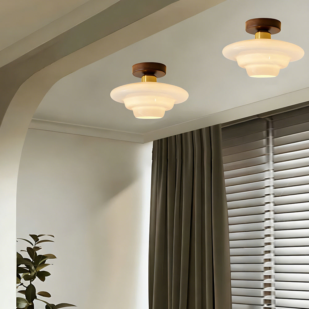 Plafondlamp Walnoot Hout Glas Scandinavisch E27 Hal Gang Keuken Eetkamer Nordic Naturel Koper | Sansoti 1
