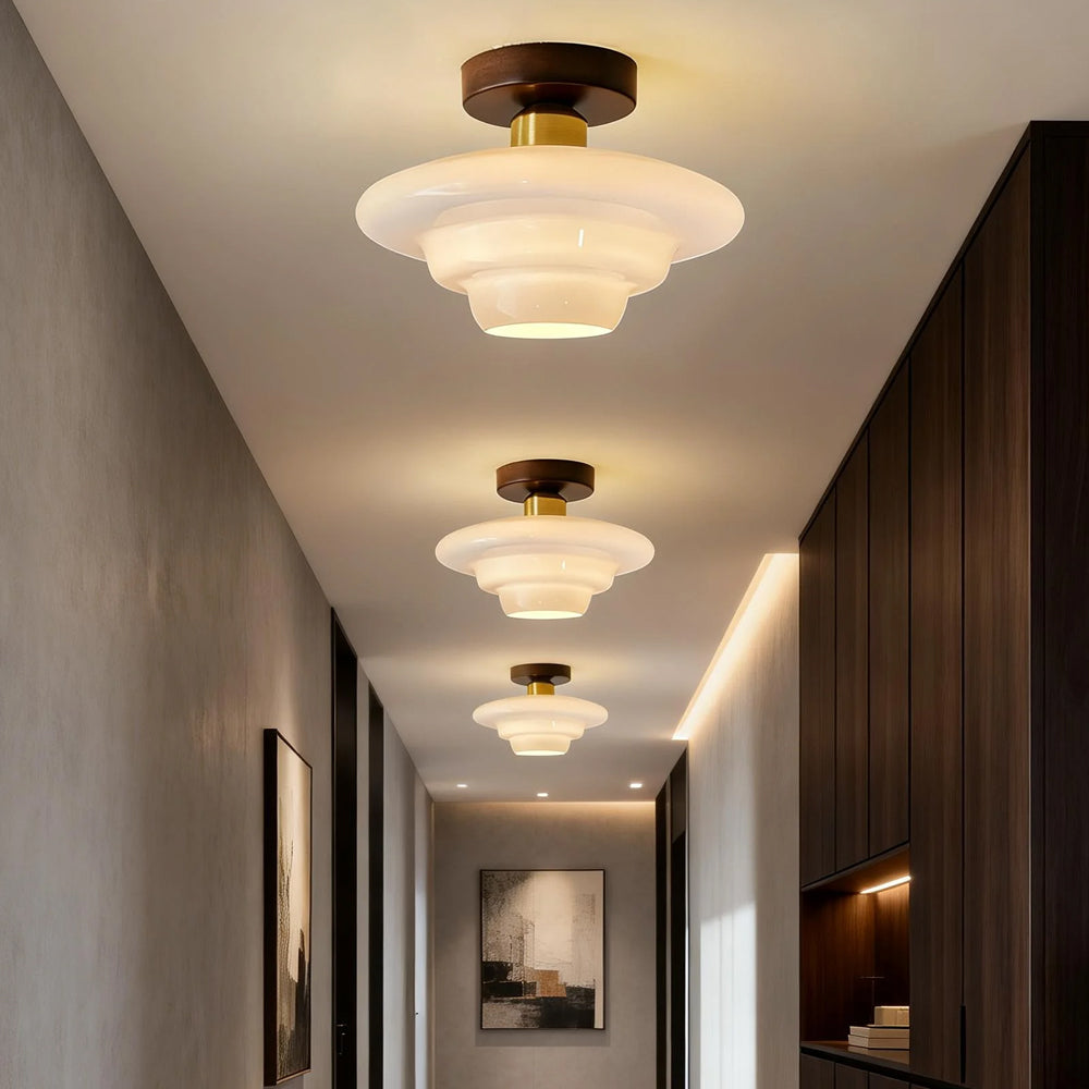 Plafondlamp Walnoot Hout Glas Scandinavisch E27 Hal Gang Keuken Eetkamer Nordic Naturel Koper | Sansoti 2