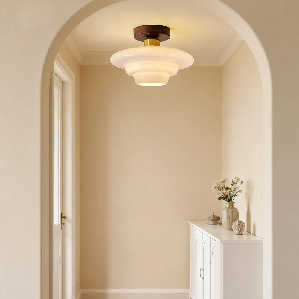 Plafondlamp Walnoot Hout Glas Scandinavisch E27 Hal Gang Keuken Eetkamer Nordic Naturel Koper | Sansoti 3