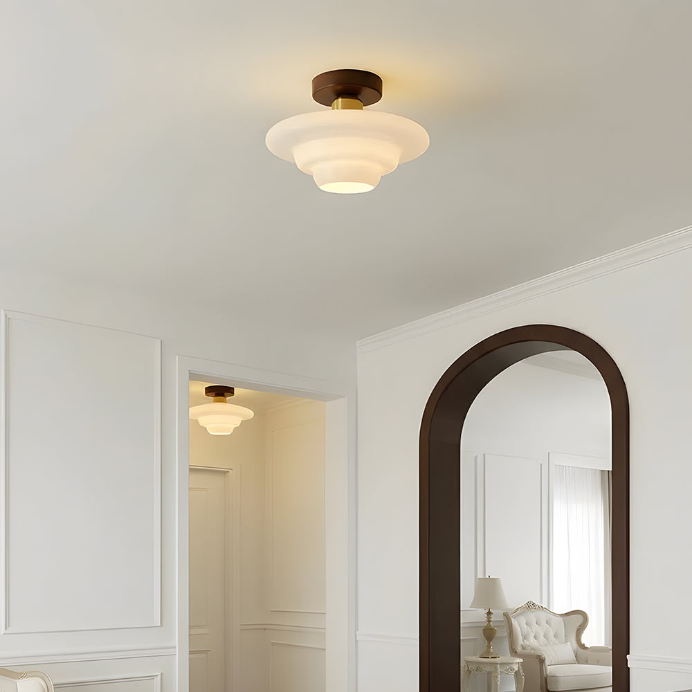 Plafondlamp Walnoot Hout Glas Scandinavisch E27 Hal Gang Keuken Eetkamer Nordic Naturel Koper | Sansoti 5