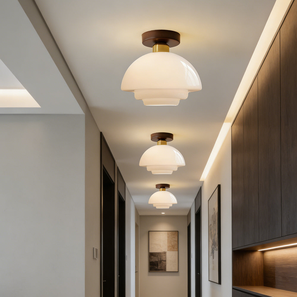 Plafondlamp Walnoot Hout Glas Scandinavisch E27 Hal Gang Keuken Eetkamer Nordic Naturel Koper | Sansoti 8