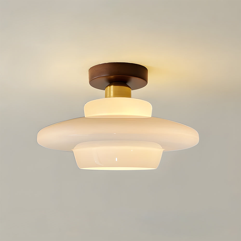 Plafondlamp Walnoot Hout Glas Scandinavisch E27 Hal Gang Keuken Eetkamer Nordic Naturel Koper | Sansoti 9