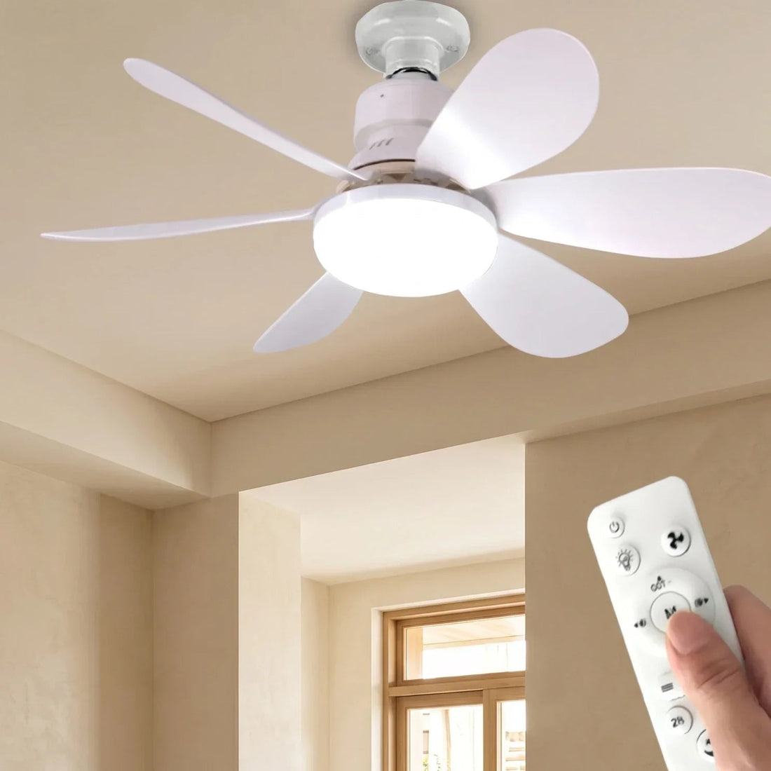 Plafondventilator met verlichting – Dimbare LED-ventilator met E27-fitting en afstandsbediening 0