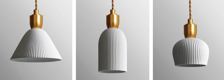 Lampada a sospensione Lumivio – Ceramica piegata e ottone, design moderno in 3 stili
