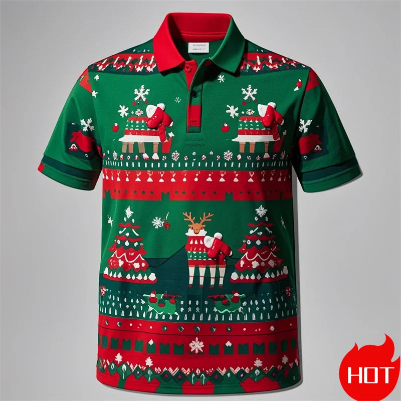 Poloshirt met 3D Kerstman voor mannen, vrolijk kerstfeest 10