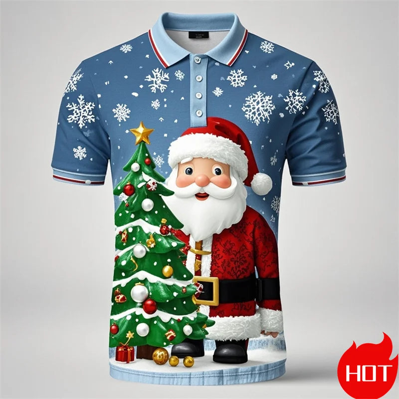 Poloshirt met 3D Kerstman voor mannen, vrolijk kerstfeest 4