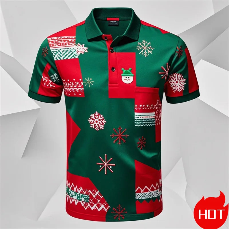 Poloshirt met 3D Kerstman voor mannen, vrolijk kerstfeest 7