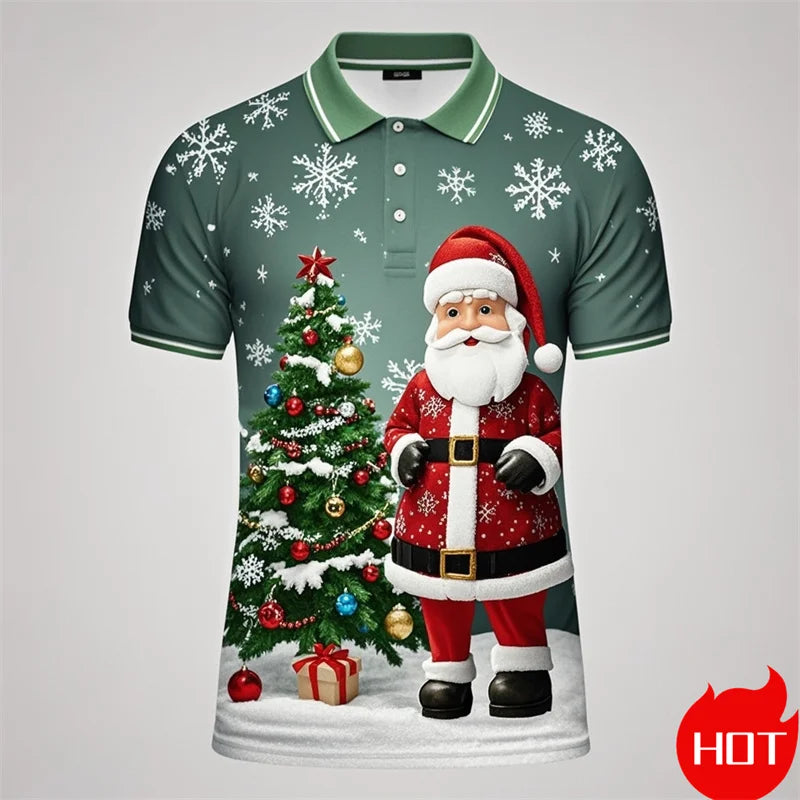 Poloshirt met 3D Kerstman voor mannen, vrolijk kerstfeest 9