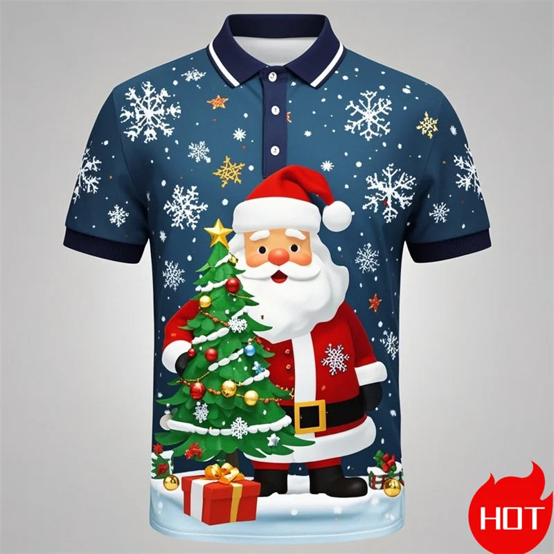Poloshirt met 3D kerstman print voor mannen 1