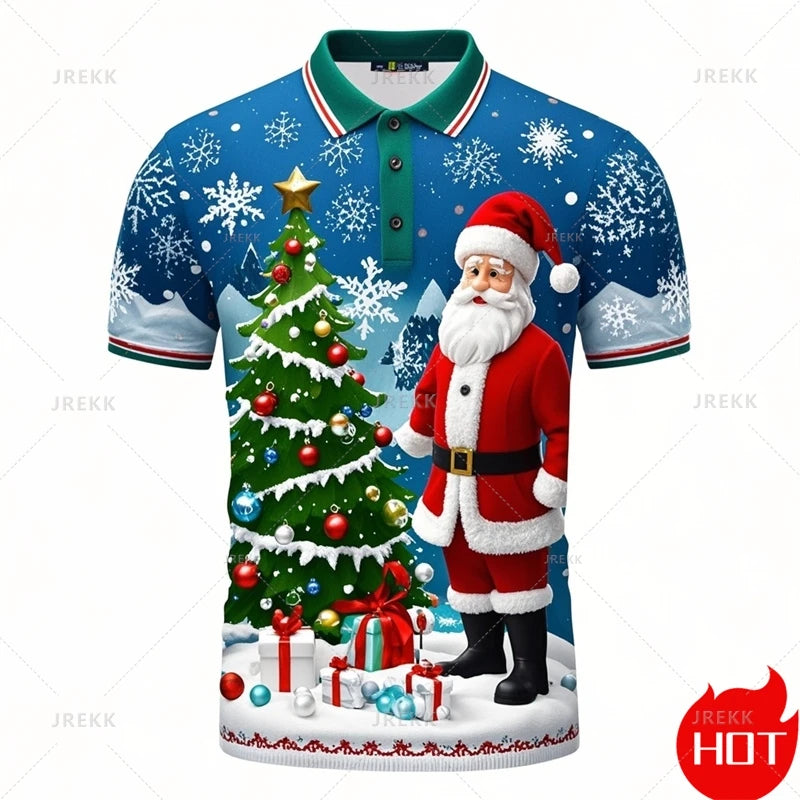 Poloshirt met 3D kerstman print voor mannen 10