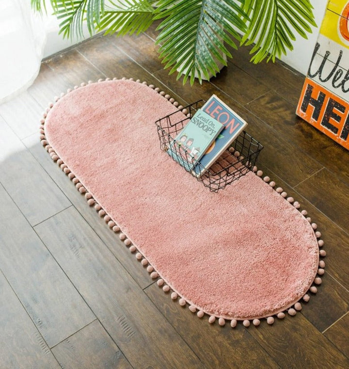 CasaLino Ovaal Alfombra – Suave Poliéster con Pompones y Parte Inferior Antideslizante