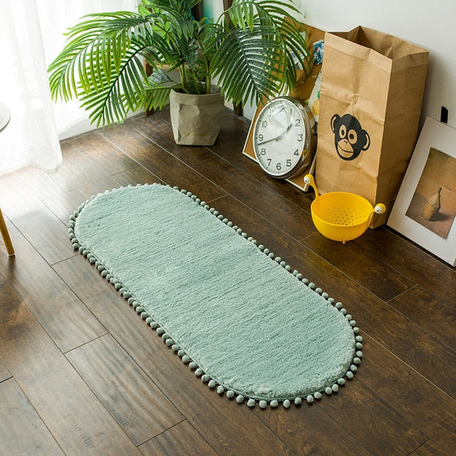 CasaLino Ovaal Vloerkleed – Zacht Polyester met Pompons & Antislip Onderzijde