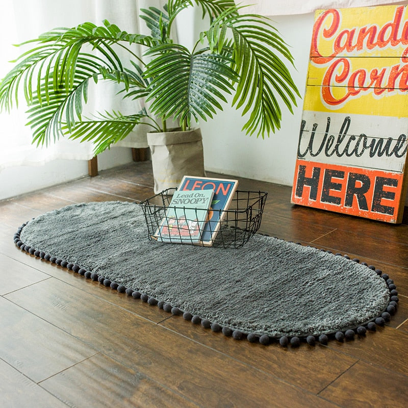 CasaLino Ovaal Vloerkleed – Zacht Polyester met Pompons & Antislip Onderzijde
