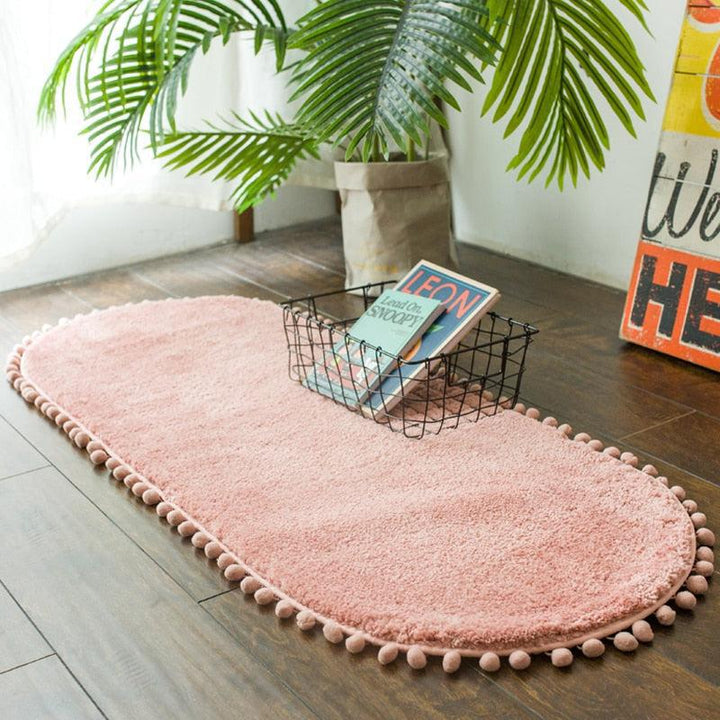 CasaLino Ovaal Alfombra – Suave Poliéster con Pompones y Parte Inferior Antideslizante